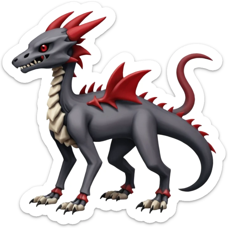 Skeletal Cubone-Salandit-Marowak-Zoroark-Anubis-Wendigo-Fakémon-hybrid-creature (full body), 4 legs sticker