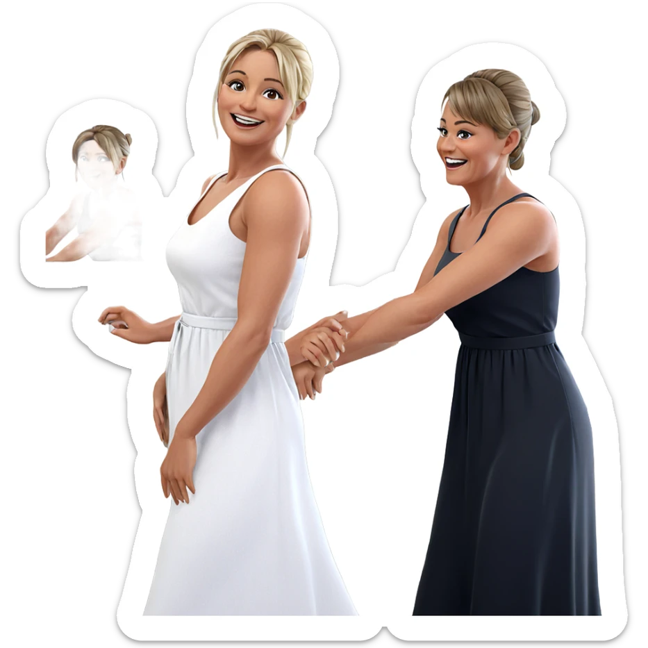happy girls in white dresses sticker