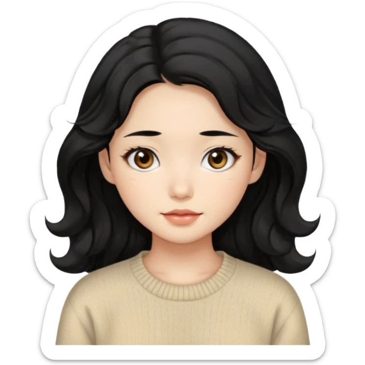 Beautiful girl,Black hair, wavy long hair,Black eyes,Chinese, beige sweater  sticker