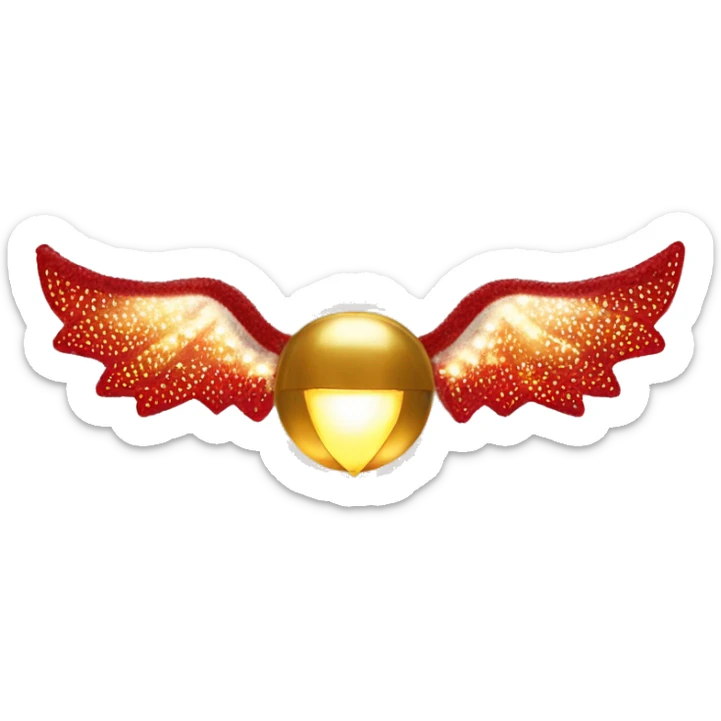 Golden snitch from Harry Potter movie with red and white scarf around it and with some mini Christmas lights  sticker