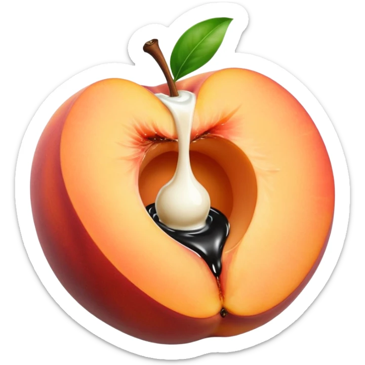 black hole in the middle of a peach. milk is leaking out of the hole sticker