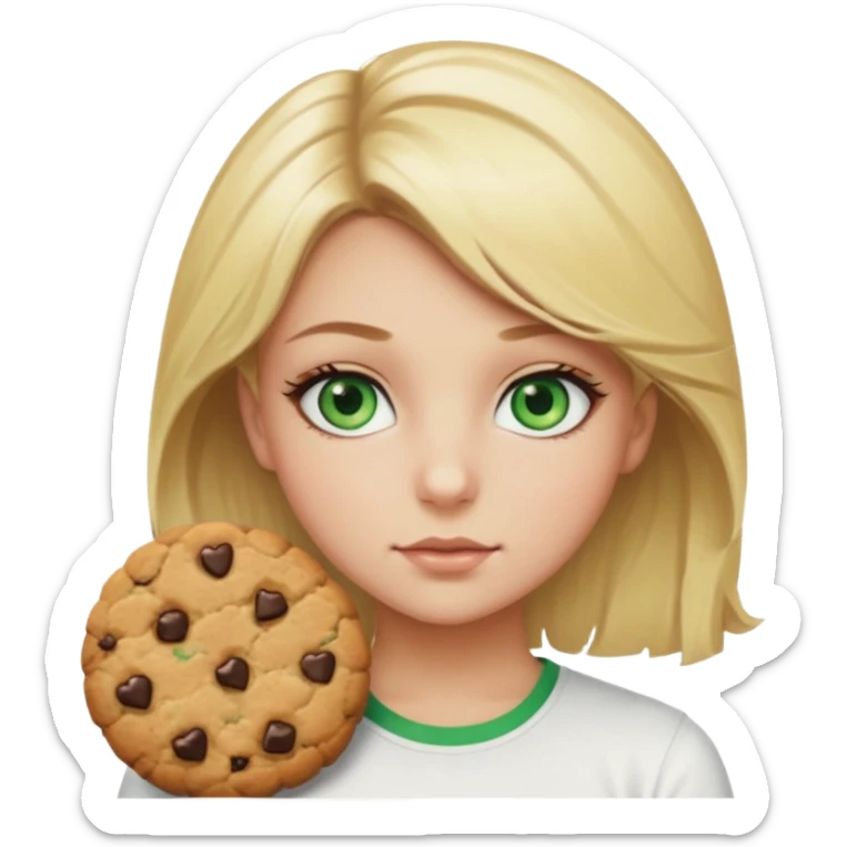 Un fille blonde au yeux vert je veut du mascara sur mais sil je veux un t-shirt blanc moulant et je veux un géant sticker