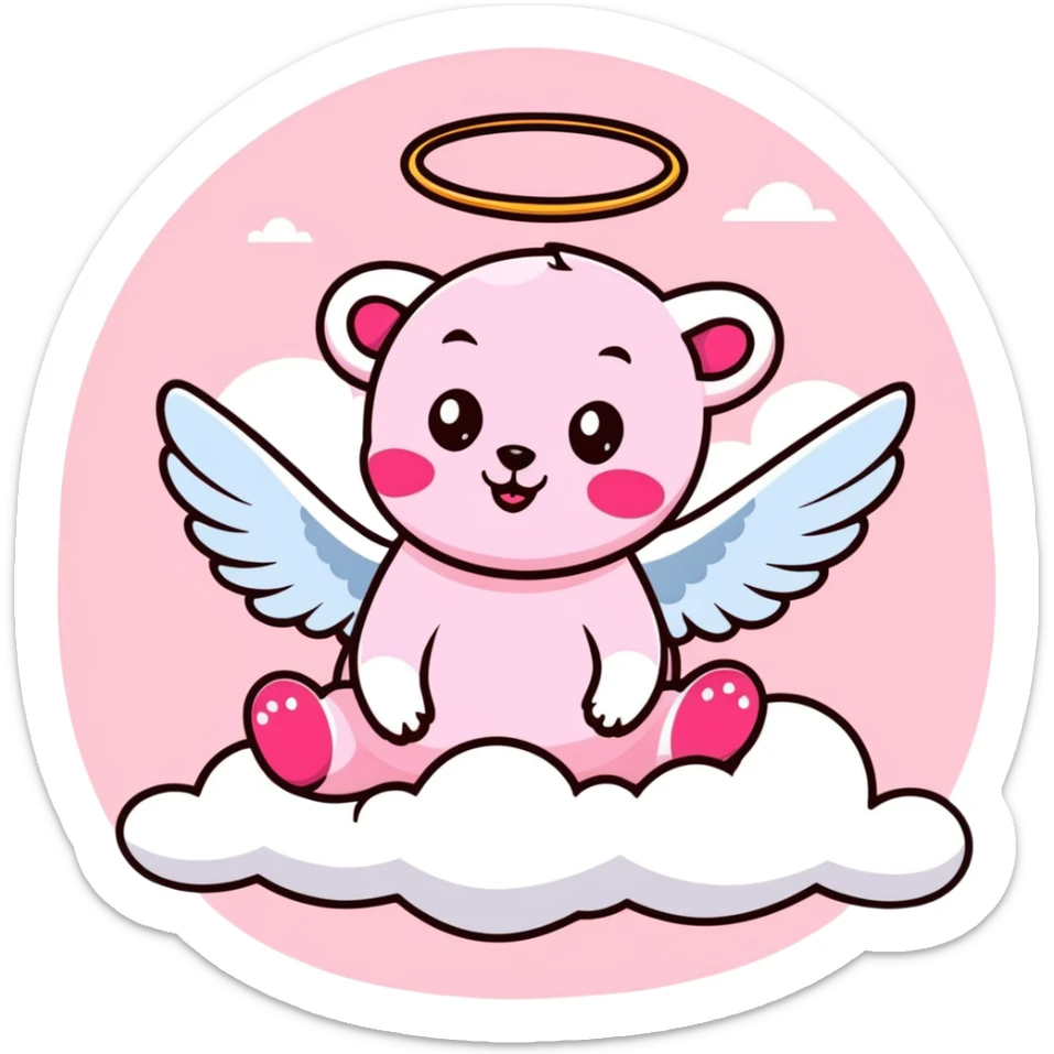 pink possum with angel wings and a devilish grin, lounging on a cloud, vibrant Lisa Frank colors, sparkly celestial background sticker