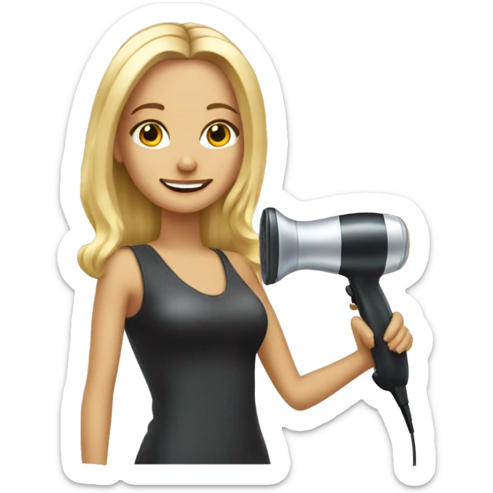 A tall blonde hairdresser girl with a phon in a hand  sticker