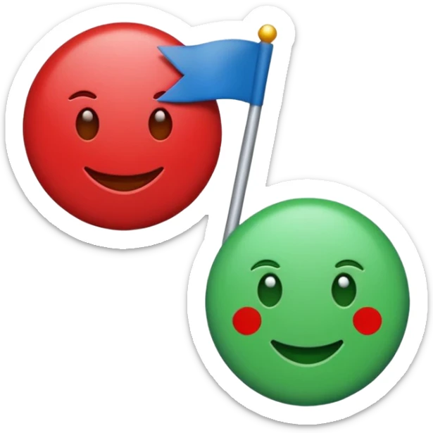 Emoji de bandera, mitad, azul y mitad inferior verde con un círculo rojo en el centro de la bandera en forma de rueda sticker