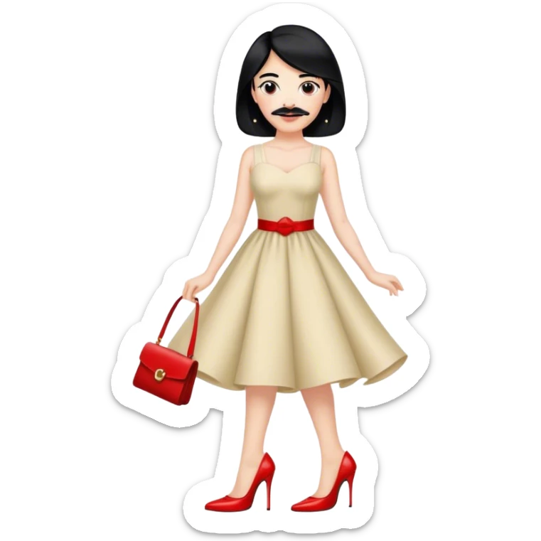 Guy in a dress and red high heels with black hair and black mustache  sticker
