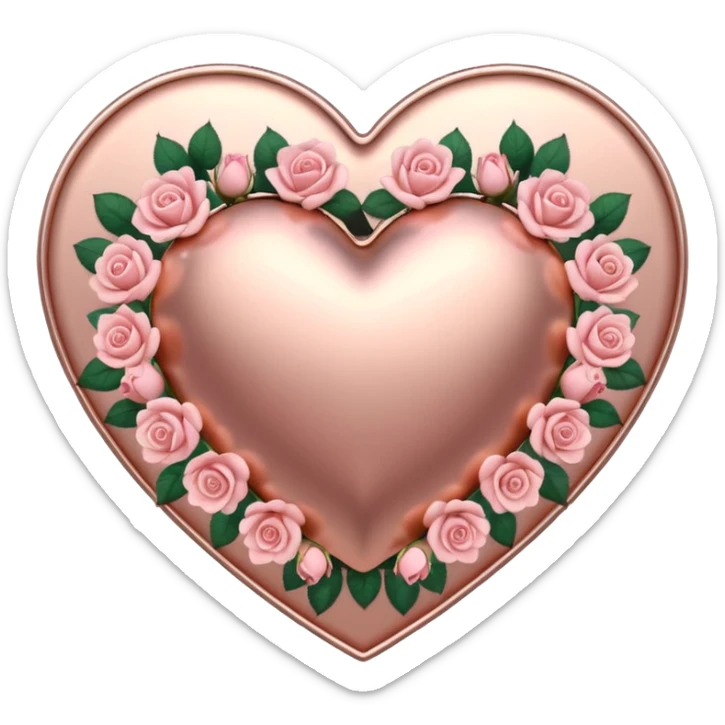Rose-gold metal heart shape with pastel pink roses adorning it sticker