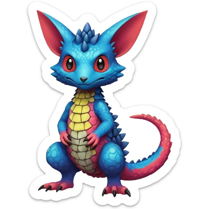 randomly colored colorful edgy anthropomorphic painted Fakémon-Pokémon-Trico-Vernid-creature sticker