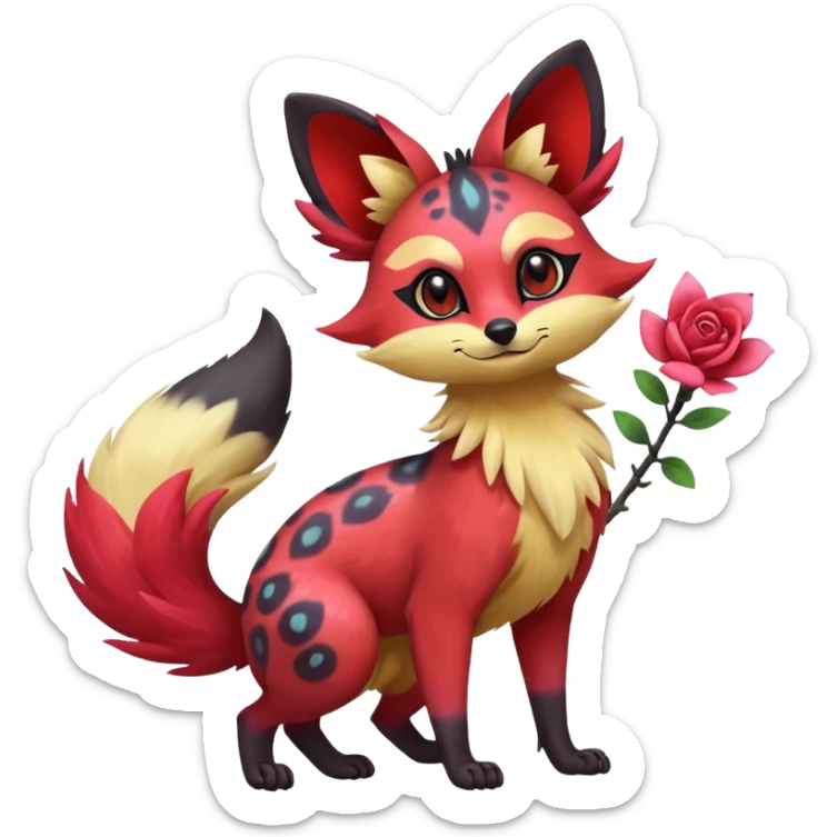Rare realistic cool cute epic aesthetic colorful Fennekin-Zorua-Civet-Genet-species-Fakemon-hybrid-creature, with splotches and rosette markings, full body sticker