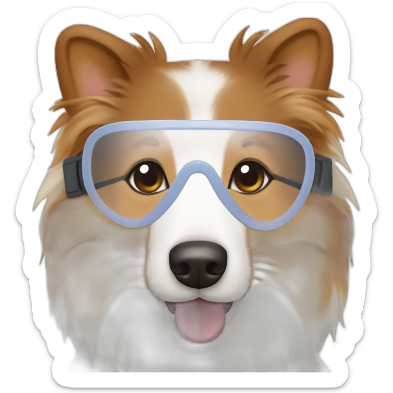 Tricolore Shetland sheepdog wearing chirurgical mask on mouth sticker