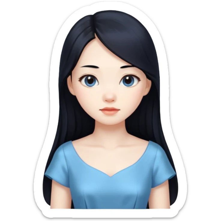 Chinese woman, long black hair, pale blue dress sticker