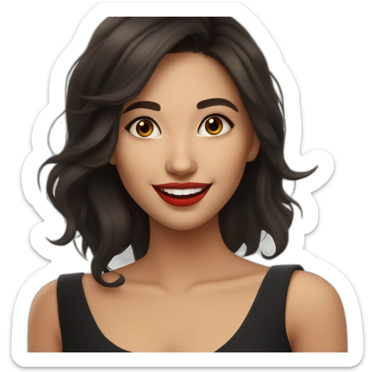 young-bashkir-woman-with-dark-brown-eyes,-dark-long-hair,-red-lips,-big-smile,-black-dress sticker