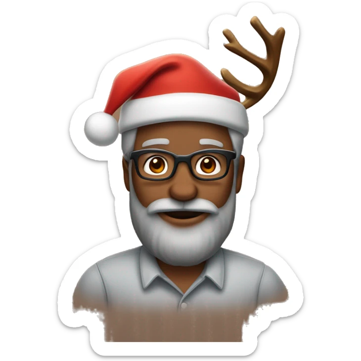A 50 years brown skin man who has beard, glasses, and use Santa’s hat and two diadems of Rudolf the reindeer  sticker