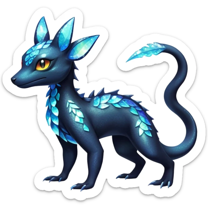 Colorful Iridescent Exotic Salandit-Aurorus-Umbreon-Fakémon-hybrid-creature (full body)  sticker