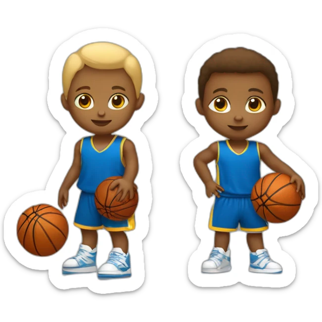 baby white skin and hayr brown, jersey blue and yelow play basketball sticker