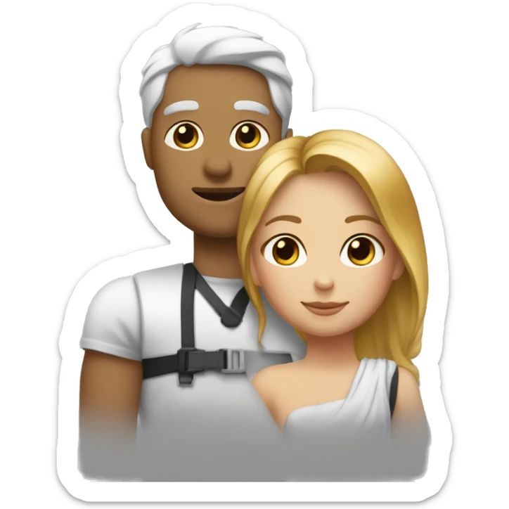 un mec métisse qui fait un câlin à une fille blanche cheveux noir sticker