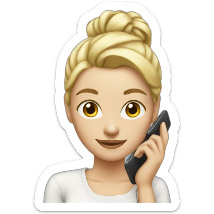 women white with blonde hair tied up in a bun with phone sticker