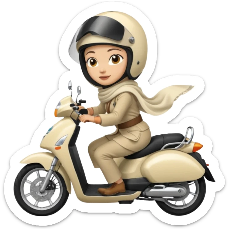 A woman wearing a cream colored pashmina hijab riding a motorbike pcx sticker