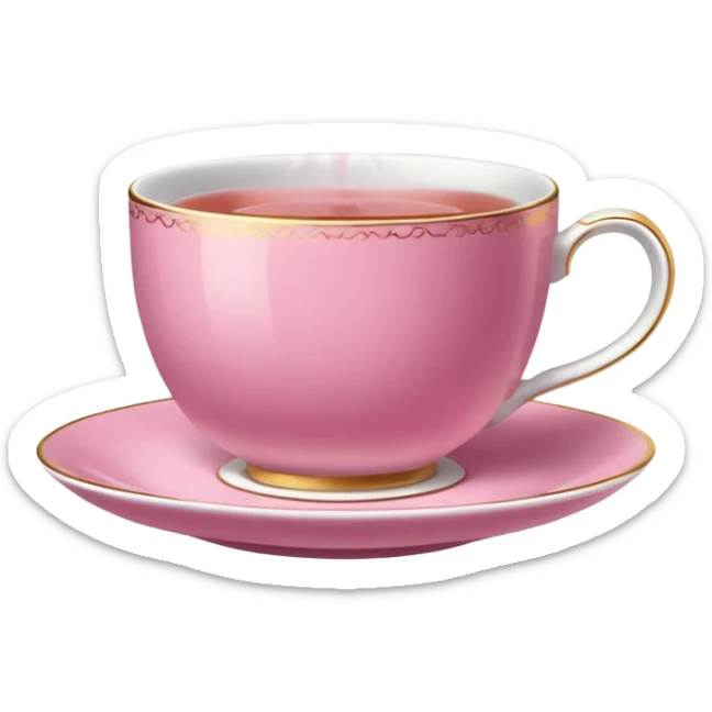 strong pink teacup filled with tea, placed on a matching pink saucer, with gentle steam rising from the cup.  sticker