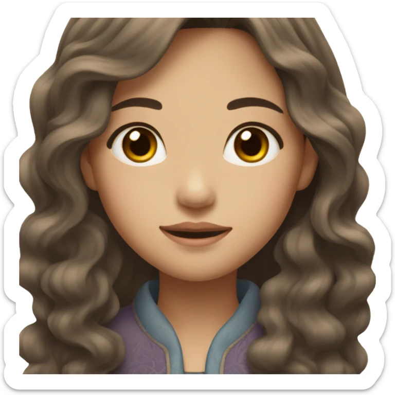 Beautiful girl,Brown hair,wavy hair，long hair,Black eyes,Chinese sticker