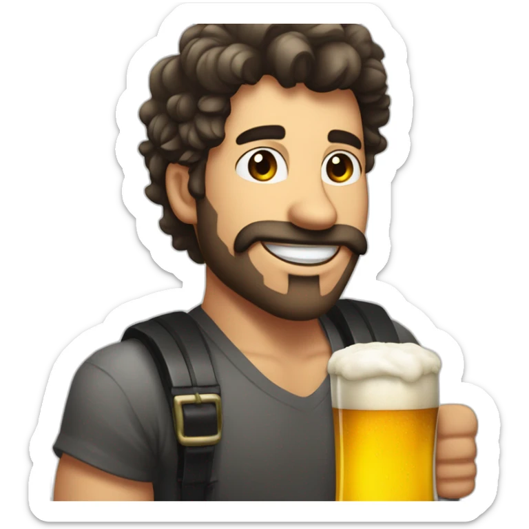 Hombre blanco con pelo negro corto sosteniendo una jarra de cerveza sticker