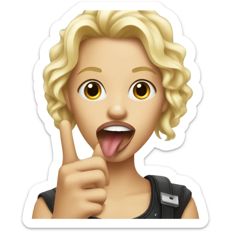 blonde girl with her tongue sticking out and doing a rockstar hand gesture sticker
