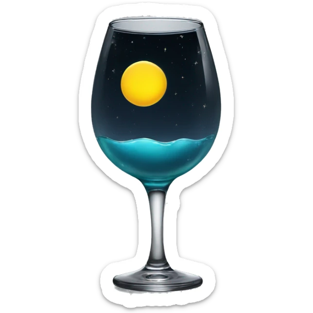 glass cresent yellow moon with water filling half way of the moon sticker