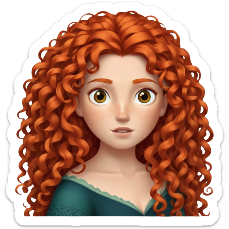 Merida from Brave with extremely long wild curly red hair and lots of freckles covering her face sticker