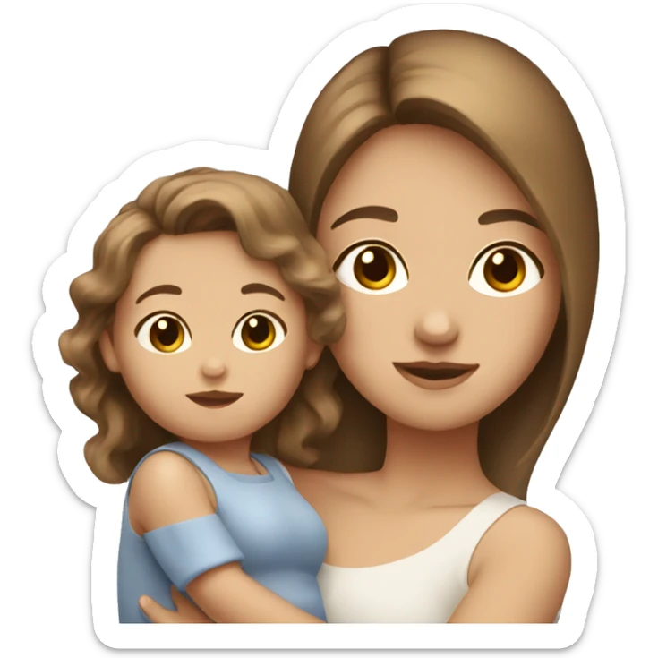 White brown haired girl holding a baby with light brown hair  sticker