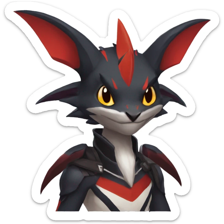 Black Cool Edgy Anthro Noivern-Nargacuga Fakémon  with White and Red Edgy markings sticker