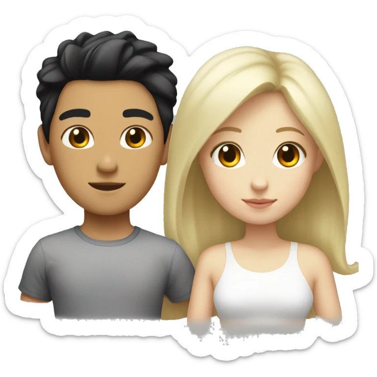 Asian boy with black hair and white girl with blonde hair sticker