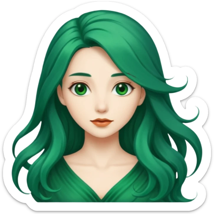 Woman with Long Emerald Hair – flowing deep-green hair, elegant look sticker