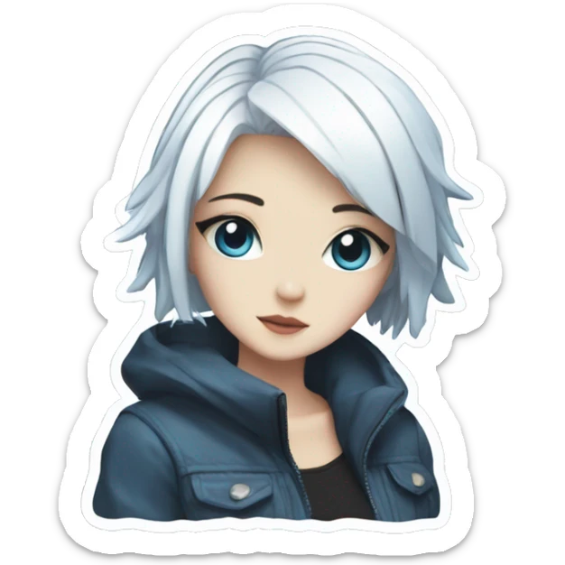anime girl with short white hair, blue eyes, cyberpunk, kawaii sticker sticker