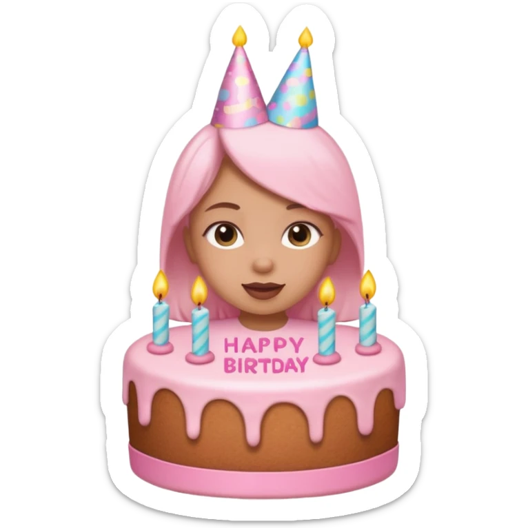 birthday girl emoji but not an actual girl i need the "birthday girl" words with cute baby pink font and a cake sticker