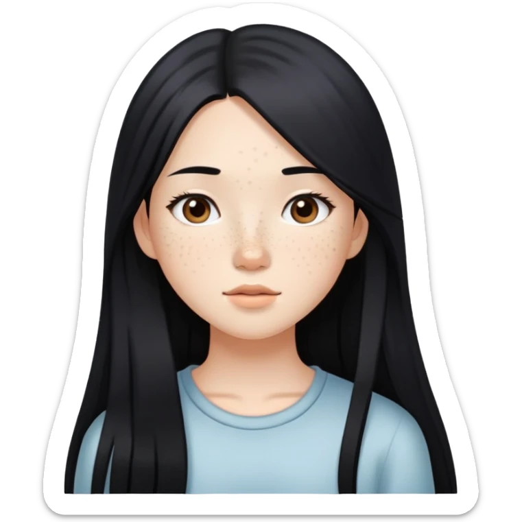 White asian girl with freckles and long straight black hair sticker