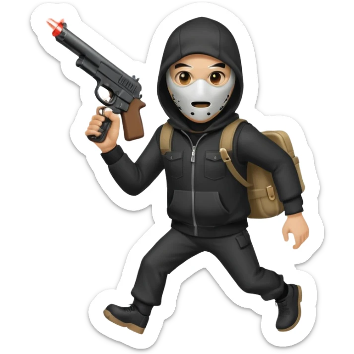 Hoodlum burglar mask and gun with switch and extended clip running alone sticker