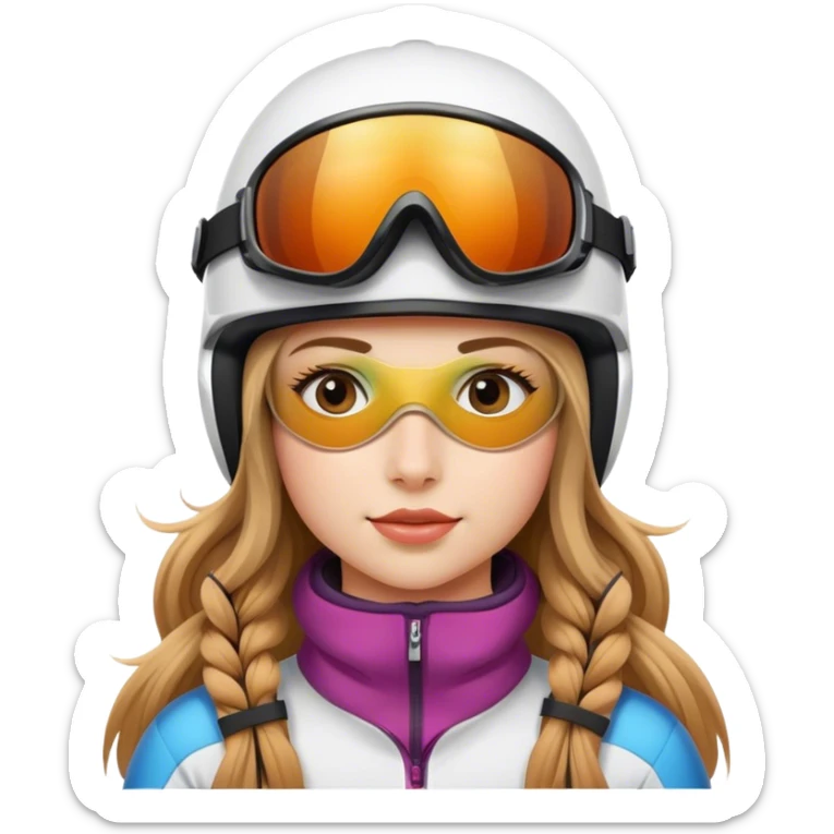 Skiing girl with long hazel hair, ski helmet, ski goggles , ski and ski boots sticker