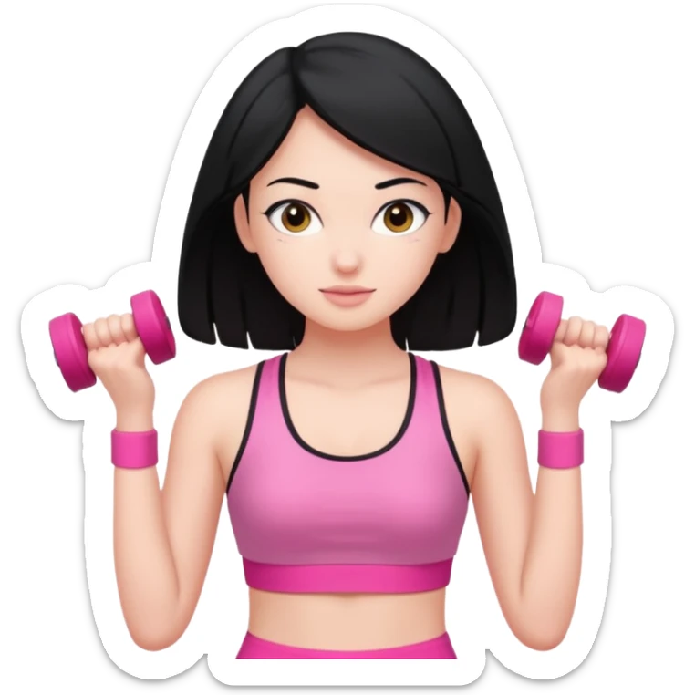 a pretty bratz fair girl in pink workout clothes and black hair sticker