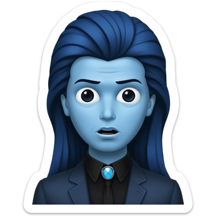 Wide Rick Astley with blue cursed Selene Delgado face with no eyes and Wide Rick Astleys blue and the background is pitch black sticker