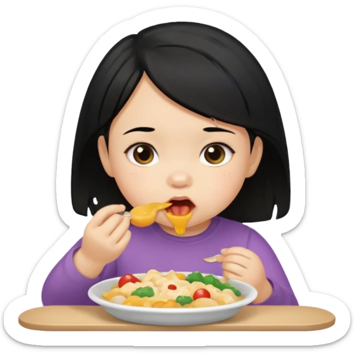 eating food well baby with black hair girl sticker