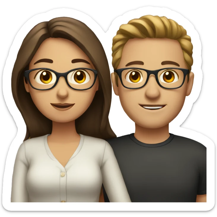 couple, woman with brown hair and man with glasses sticker