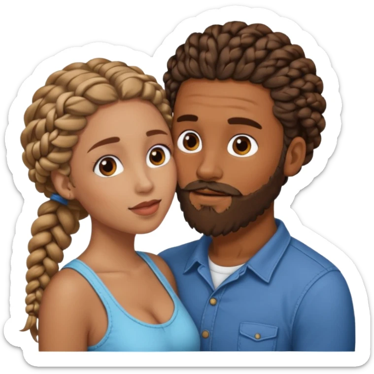 brown skin man with beard and braids making out with a white woman with curly brown hair  sticker