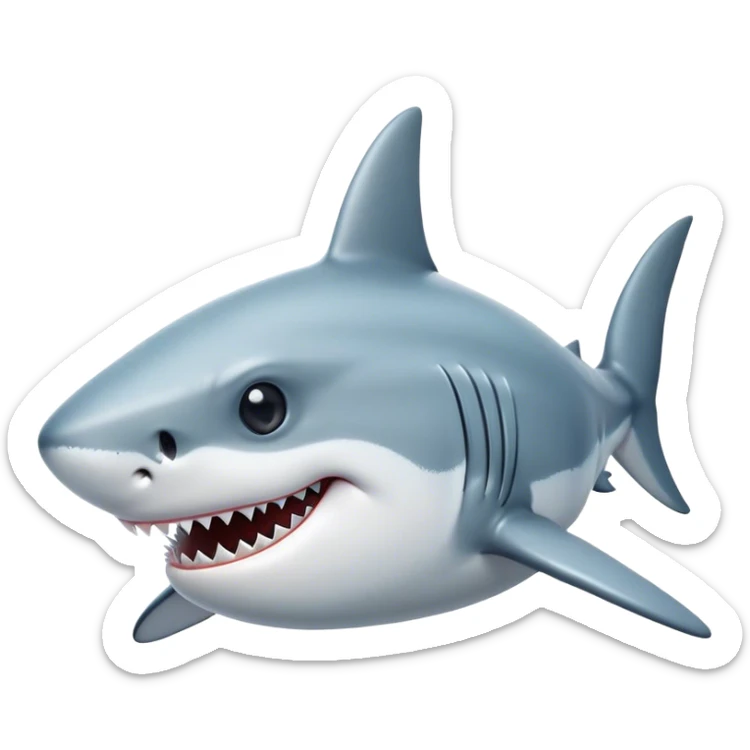 Cinematic Noble Shark Portrait Emoji, Poised and regal, with a sleek, powerful build and a smooth, streamlined body in icy gray and white tones, deep-set soulful piercing eyes, Simplified yet sharp and sophisticated features, highly detailed, glowing with a soft, dignified glow, high shine, intelligent and formidable, stylized with an air of oceanic majesty, focused and attentive, soft glowing outline, capturing the essence of a watchful and confident predator, so majestic it feels as though it could glide out of the screen with effortless authority! sticker