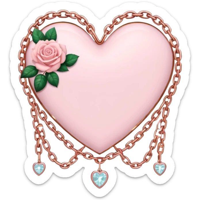 Rose-gold heart shape with chains and crystals and pastel pink roses adorning it sticker