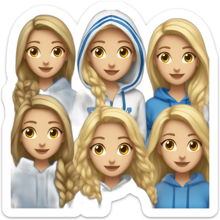group of Israeli blonde girls in blue and white hoodie sticker