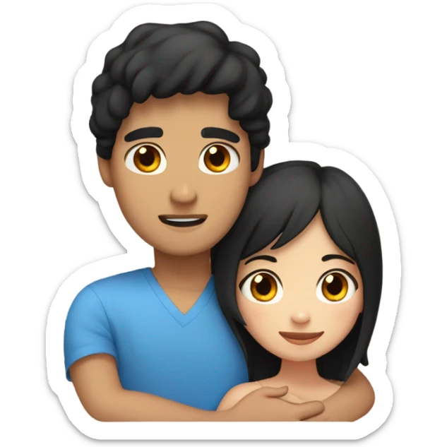 Filipino man and black haired freckled girl hugging, GIRL HAS BLUE EYES sticker