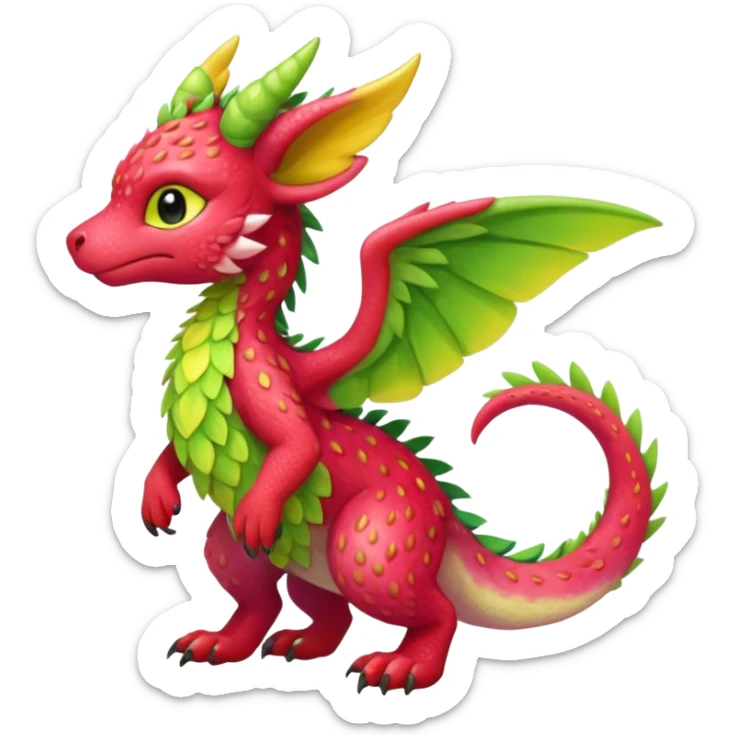 Strawberry-Lime-Lemon-themed "Dutch Angel Dragon"-"Vernid"-"Trico"-furry-Fakémon-hybrid-creature (full body) sticker