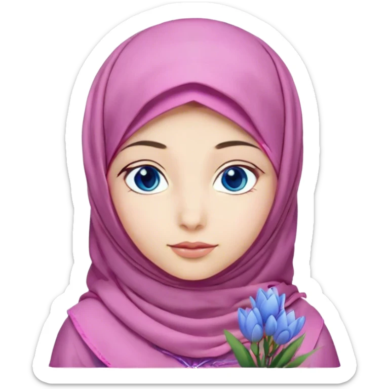 Turkish beautiful finish Konya girl blue eyes with pink hyacinth hijab and islamic dress sticker