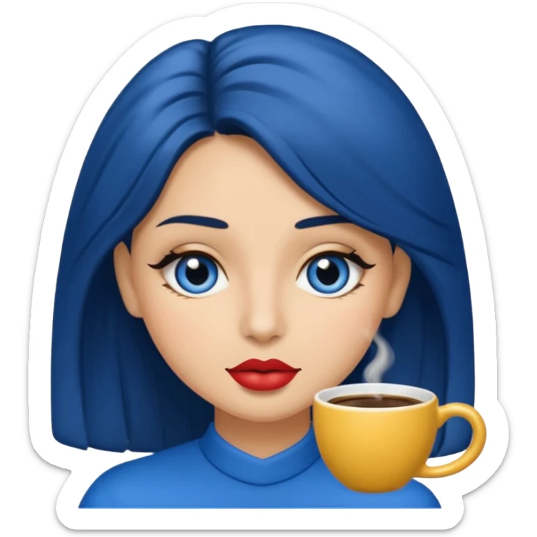 Memoji piel morena ojos cafés cabello largo color azul tirando besos sticker