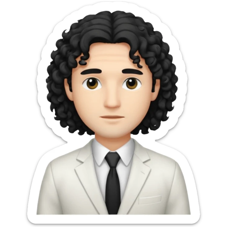 Cockasian guy with black long curly hair and black eyes wearing a White simple suit guy  sticker